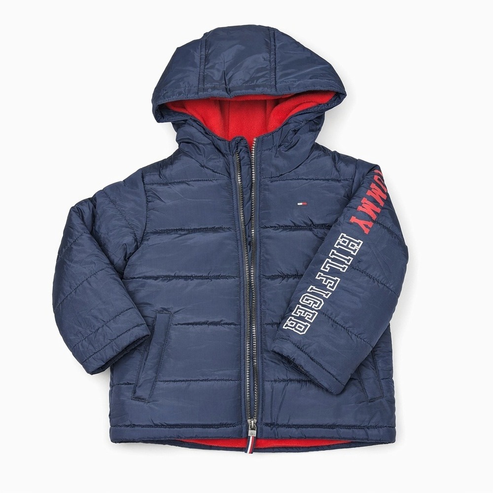 Tommy Hilfiger Toddler Boys Puffer Jacket Navy Blue Hooded Coat 3T TBFGM04D-405